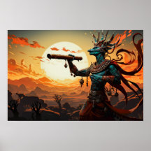 Kokopelli Playing Flute In Rocky Hills Of Desert