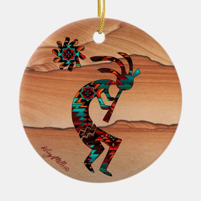 KOKOPELLI PLAYING THE FLUTE CERAMIC ORNAMENT (Front)
