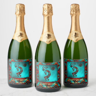 KOKOPELLI PLAYING THE FLUTE SPARKLING WINE LABEL