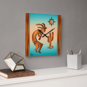 Kokopelli Playing The Flute Square Wall Clock