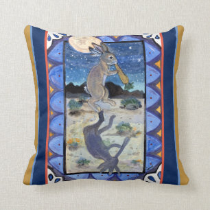 Kokopelli Rabbit Southwest Humor Wildlife Bunny Throw Pillow