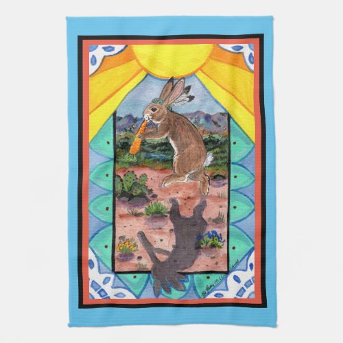 Kokopelli Rabbit Southwest Turquoise Wildlife Sun Kitchen Towel