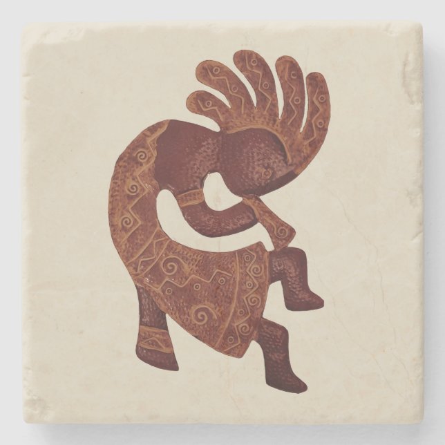 Kokopelli, Rust, Southwestern Stone Coaster (Front)