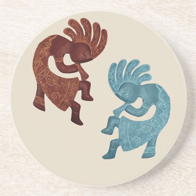 Kokopelli, Rust & Turquoise, Southwestern Coaster (Front)