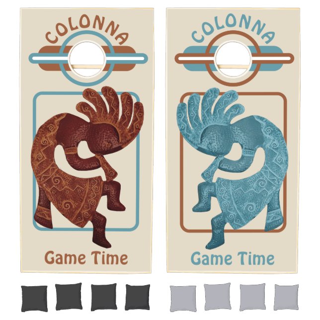 Kokopelli, Rust & Turquoise, Southwestern Cornhole Set (Set)