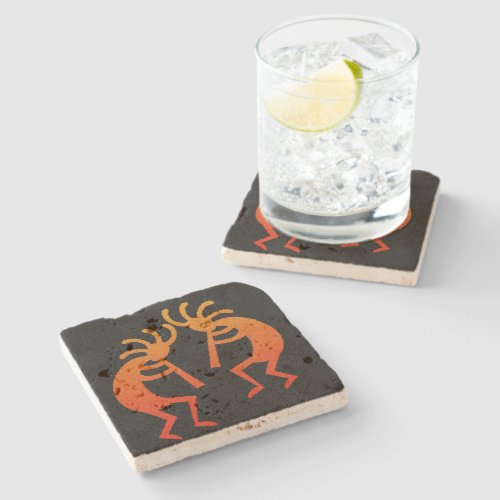 Kokopelli Rustic Southwestern Design Travertine Stone Coaster