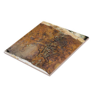 Kokopelli Saxaphone Player Petroglyph Tile
