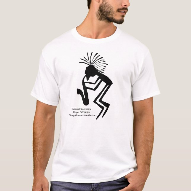 Kokopelli Saxophone Player Petroglyph T-Shirt (Front)