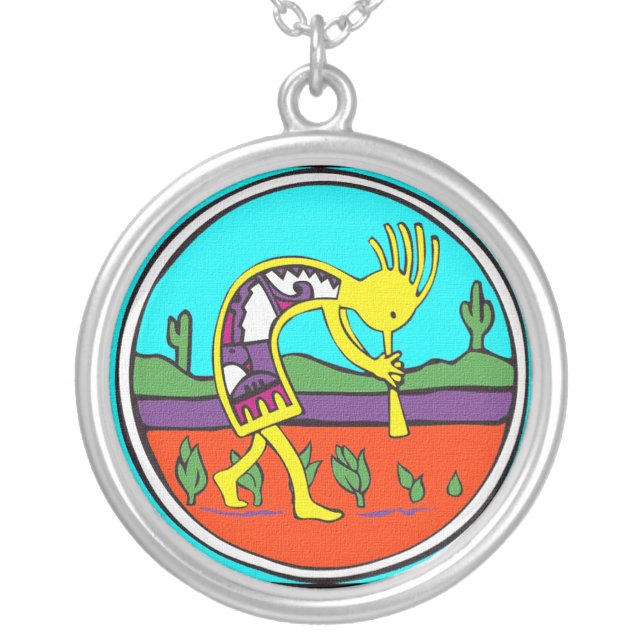Kokopelli  Silver Neckace Plated Necklace (Front)