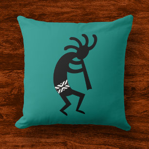 Kokopelli Southwest Black And Teal Throw Pillow