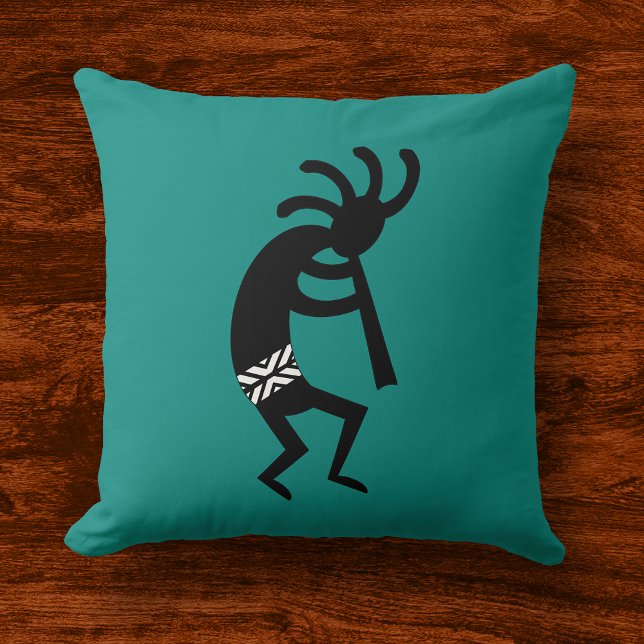 Kokopelli Southwest Black And Teal Throw Pillow (Creator Uploaded)