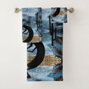 Kokopelli Southwest Desert Blue Mosaic 2 Bath Towel Set