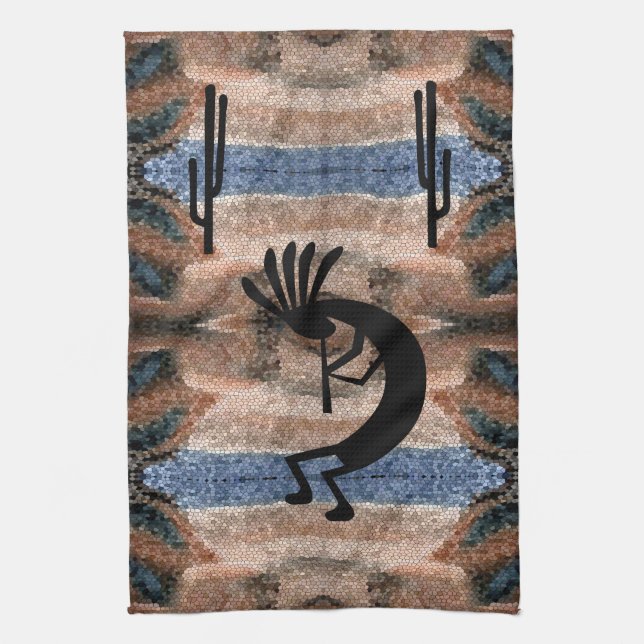 Kokopelli Southwest Desert Brown 2 Mosaic Kitchen Towel (Vertical)