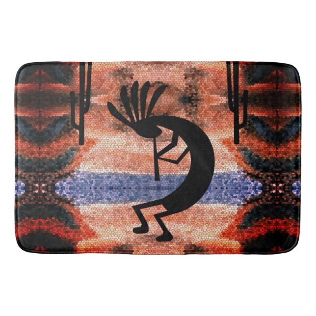 Kokopelli Southwest Desert Landscape Bath Mat (Front)