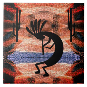 Kokopelli Southwest Desert Landscape Ceramic Tile