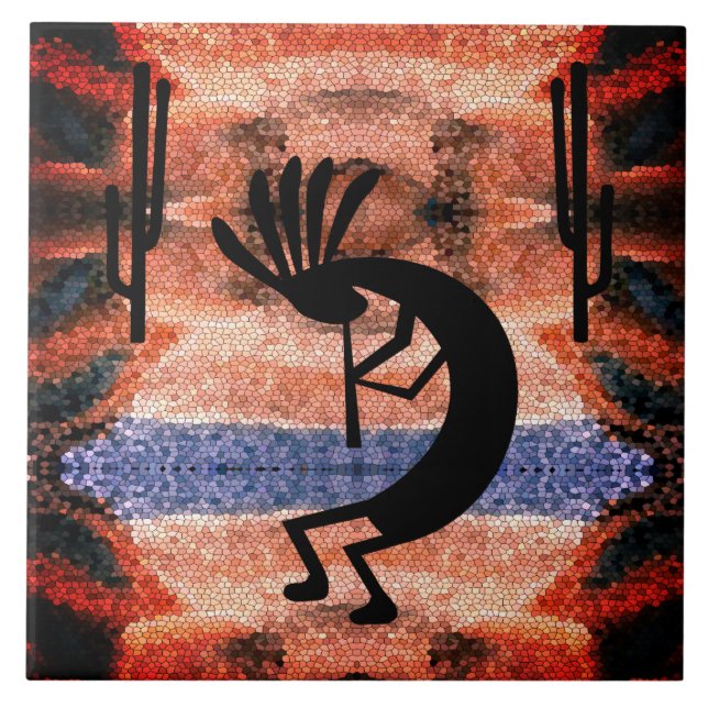Kokopelli Southwest Desert Landscape Ceramic Tile (Front)