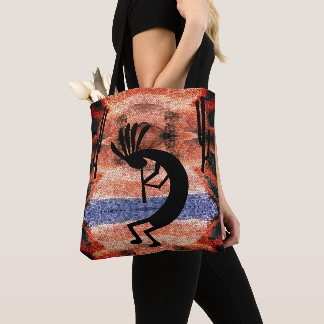 Kokopelli Southwest Desert Landscape Tote Bag (Close Up)