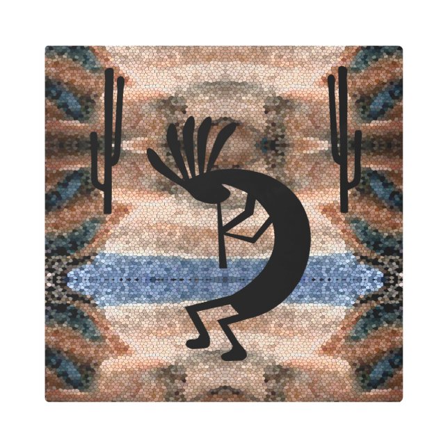 Kokopelli Southwest Desert Mosaic 16 x 16 Metal Print (Front)