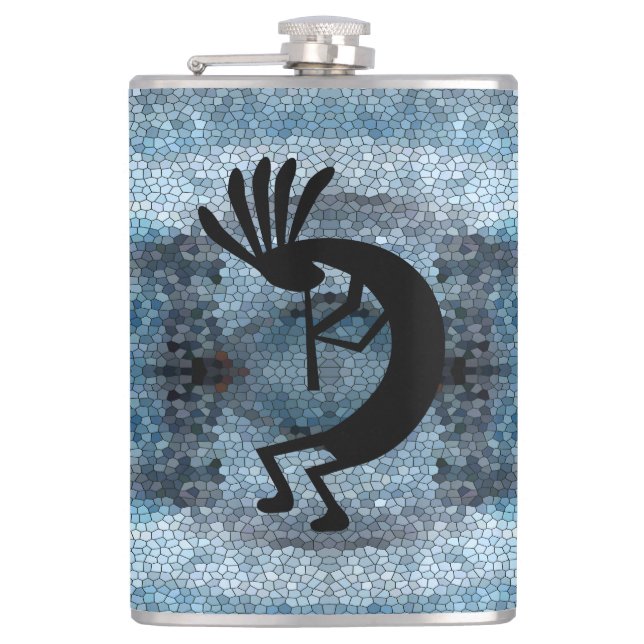 Kokopelli Southwest Desert Mosaic 2 Flask (Front)