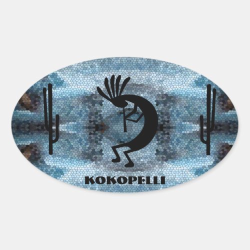 Kokopelli Southwest Desert Mosaic 2 Oval Sticker