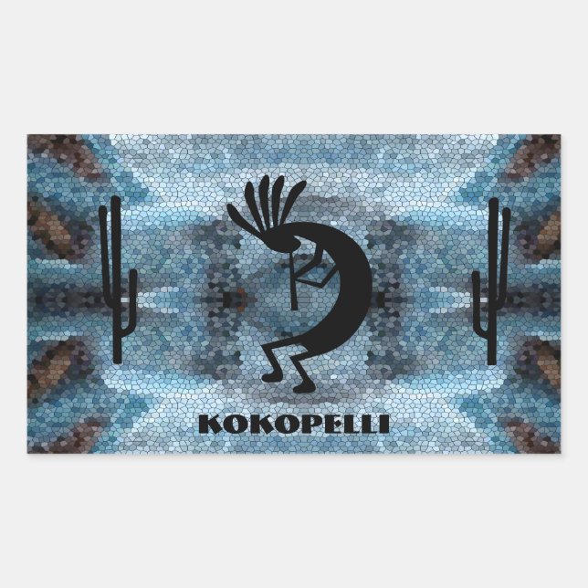 Kokopelli Southwest Desert Mosaic 2 Rectangular Sticker (Front)