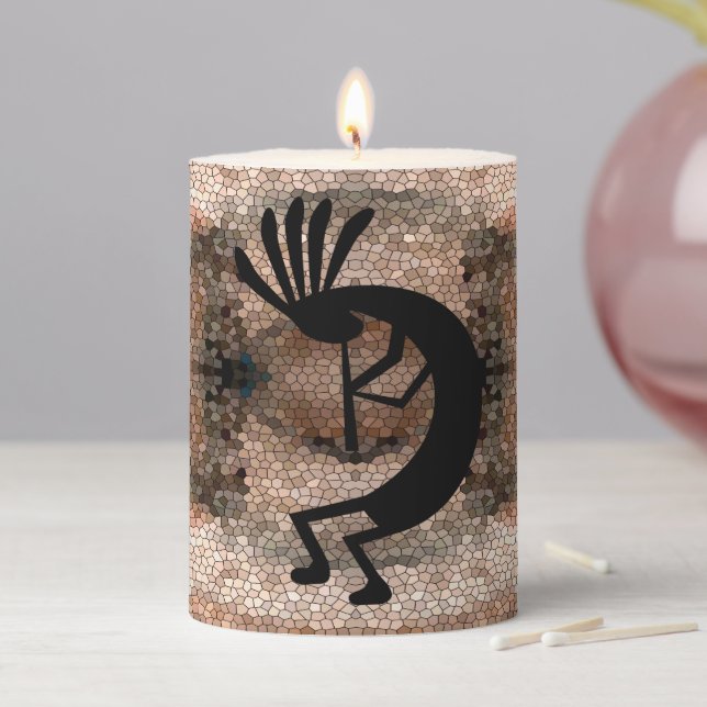 Kokopelli Southwest Desert Mosaic 3x4 Pillar Candle (In Situ)