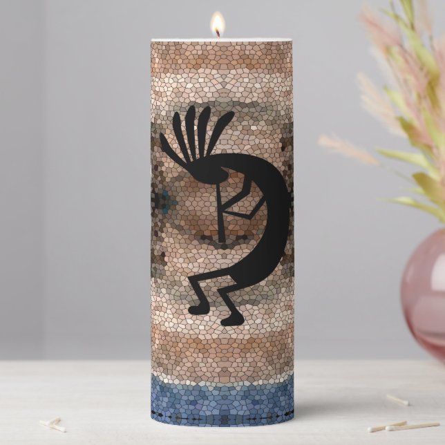Kokopelli Southwest Desert Mosaic 3x8 Pillar Candle (In Situ)