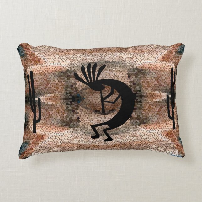 Kokopelli Southwest Desert Mosaic Accent Pillow (Front)