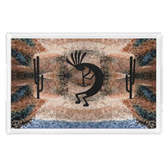 Kokopelli Southwest Desert Mosaic Acrylic Tray (Front)