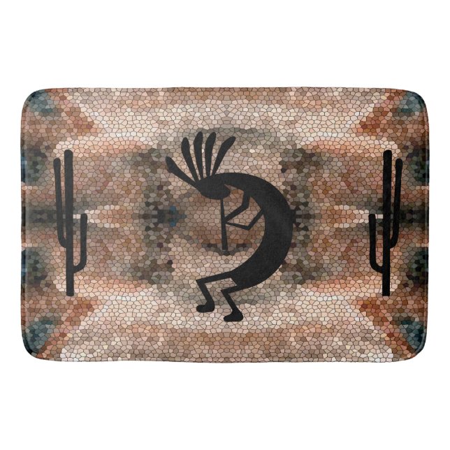 Kokopelli Southwest Desert Mosaic Bath Mat (Front)