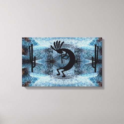 Kokopelli Southwest Desert Mosaic Blue 195 x 12 Canvas Print