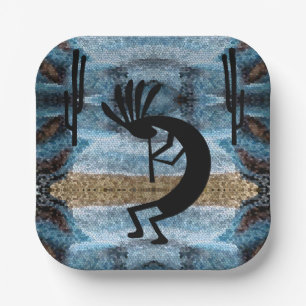 Kokopelli Southwest Desert Mosaic Blue 7" Paper Plates