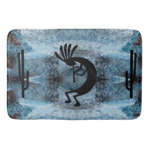 Kokopelli Southwest Desert Mosaic Blue Bath Mat