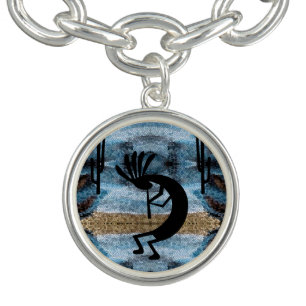 Kokopelli Southwest Desert Mosaic Blue Bracelet