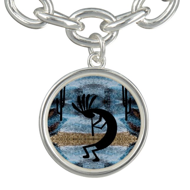 Kokopelli Southwest Desert Mosaic Blue Bracelet (Design)