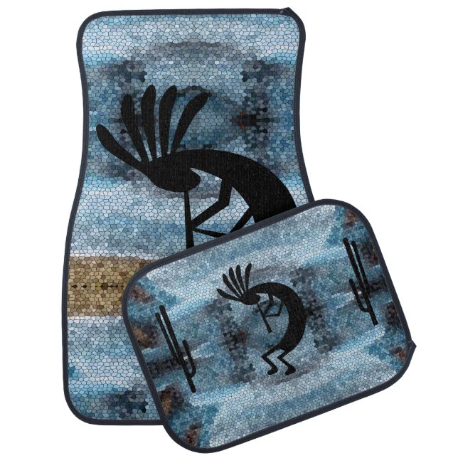 Kokopelli Southwest Desert Mosaic Blue Car Floor Mat (Set)