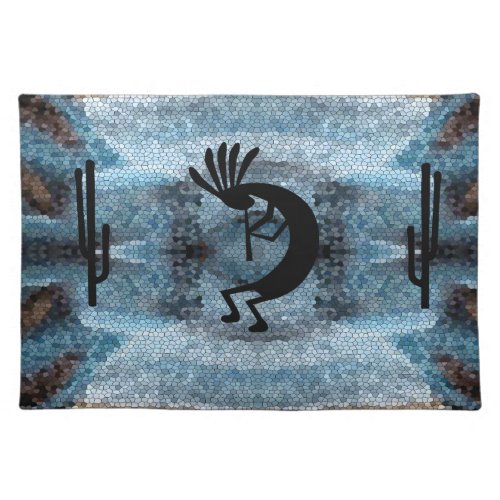 Kokopelli Southwest Desert Mosaic Blue Cloth Placemat