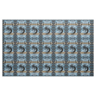 Kokopelli Southwest Desert Mosaic Blue Fabric
