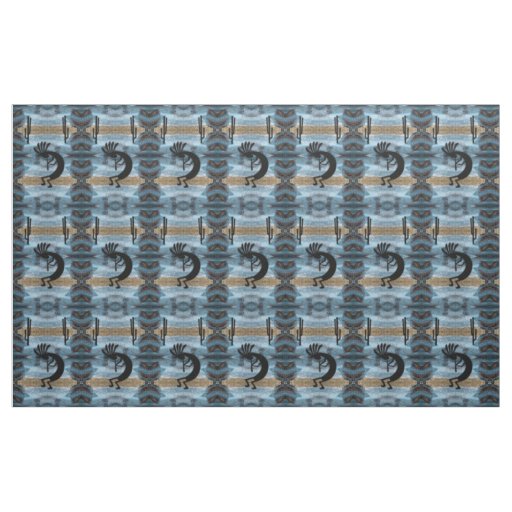Kokopelli Southwest Desert Mosaic Blue Fabric