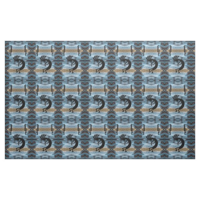 Kokopelli Southwest Desert Mosaic Blue Fabric (Yard)