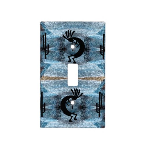 Kokopelli Southwest Desert Mosaic Blue Light Switch Cover