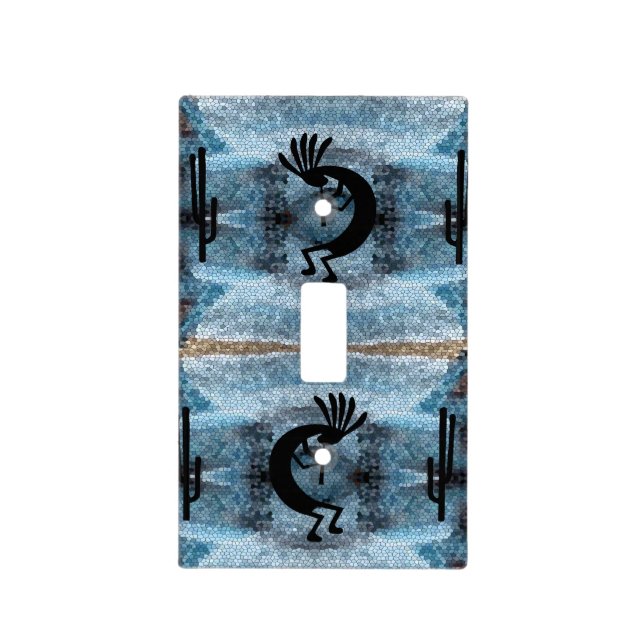 Kokopelli Southwest Desert Mosaic Blue Light Switch Cover (Front)