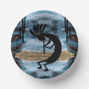 Kokopelli Southwest Desert Mosaic Blue  Paper Bowls