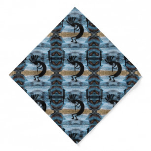 Kokopelli Southwest Desert Mosaic Blue Pattern Bandana