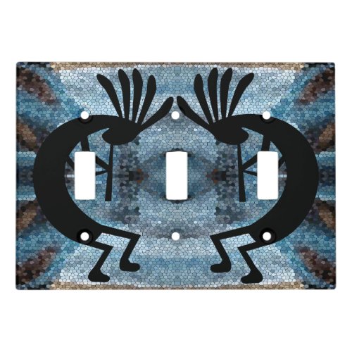 Kokopelli Southwest Desert Mosaic Blue Triple Light Switch Cover