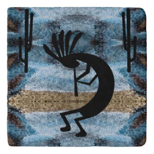 Kokopelli Southwest Desert Mosaic Blue Trivet