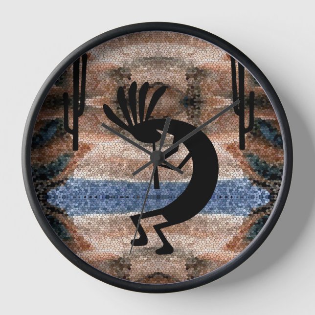 Kokopelli Southwest Desert Mosaic Clock (Front)