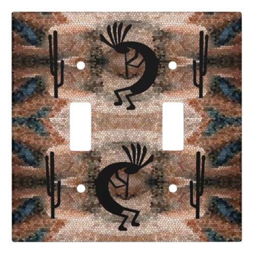 Kokopelli Southwest Desert Mosaic Double Light Switch Cover