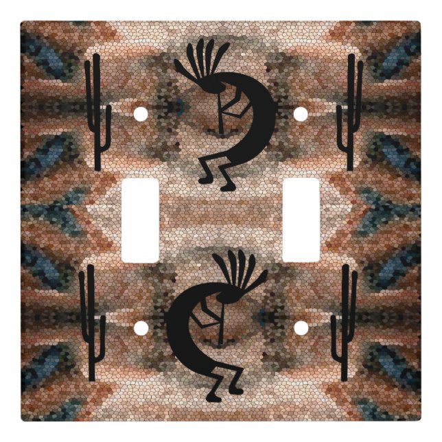 Kokopelli Southwest Desert Mosaic Double Light Switch Cover (Front)