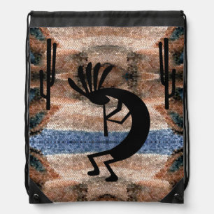 Kokopelli Southwest Desert Mosaic Drawstring Bag